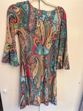 Tommy Hilfiger Multicolor Paisley Bell-Sleeve Dress - Teal, Coral, Yellow